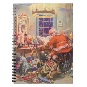 Weihnachten, Weihnachtsmann mit Elfen Workshop Notizblock