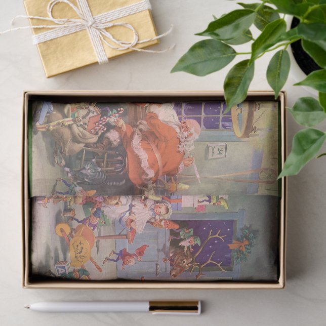 Weihnachten, Weihnachtsmann mit Elfen Workshop Seidenpapier (Geschenk)