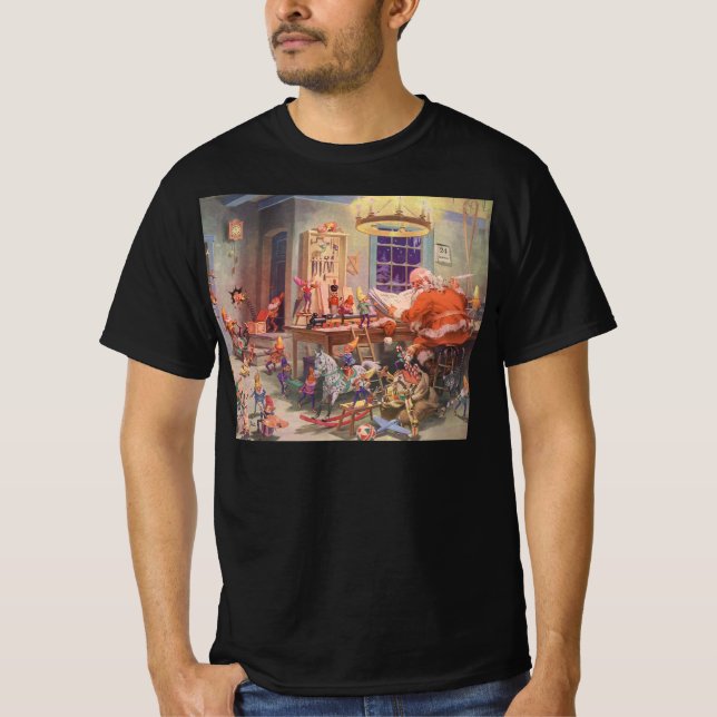 Weihnachten, Weihnachtsmann mit Elfen Workshop T-Shirt (Vorderseite)
