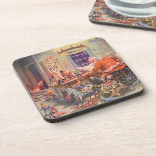 Weihnachten, Weihnachtsmann mit Elfen Workshop Untersetzer