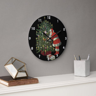Weihnachten, Weihnachtsmann mit Geschenken Große Wanduhr