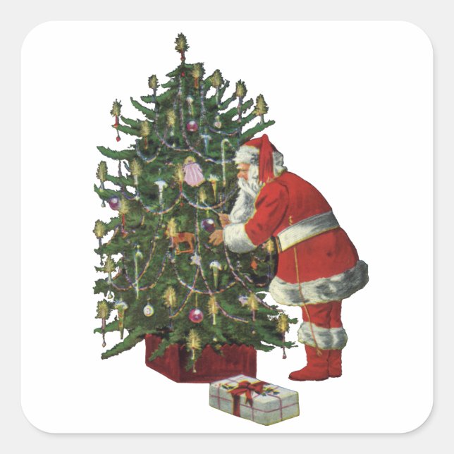 Weihnachten, Weihnachtsmann mit Geschenken Quadratischer Aufkleber (Vorderseite)