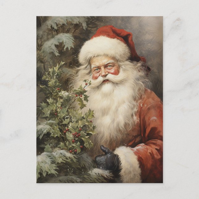 Weihnachten Weihnachtsmann mit Holly Berry (Vorderseite)