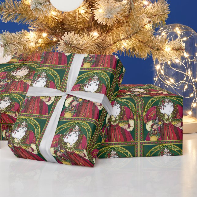 Weihnachten, Weihnachtsmann mit Holly-Blätter Geschenkpapier (Feiertage)