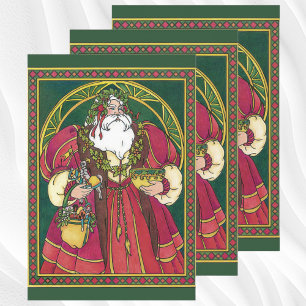 Weihnachten, Weihnachtsmann mit Holly-Blätter Geschenkpapier Set