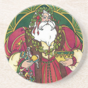 Weihnachten, Weihnachtsmann mit Holly-Blätter Getränkeuntersetzer