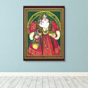 Weihnachten, Weihnachtsmann mit Holly-Blätter Leinwanddruck