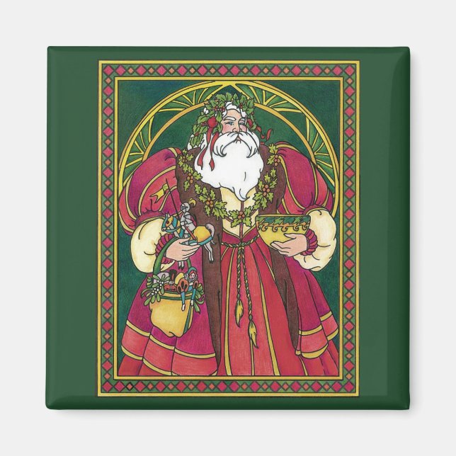 Weihnachten, Weihnachtsmann mit Holly-Blätter Magnet (Vorne)