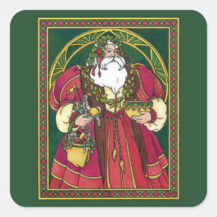 Weihnachten, Weihnachtsmann mit Holly-Blätter Quadratischer Aufkleber
