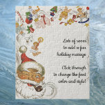 Weihnachten, Weihnachtsmann mit Spielzeug und Pupp Puzzle<br><div class="desc">Einfach zu anpassen Weihnachts-Puzzle,  geben Sie Ihren personalisierten Text! Klicken Sie durch,  um alle Designtools zu erreichen,  um den Schriftart Stil/Größe oder Farbe zu ändern! Viele Schriftart zur Auswahl! Vintage Illustration Weihnachtsszenario mit einem großen Weihnachtsmann mit Spielzeug,  Engeln,  Puppen und Bonbons.</div>