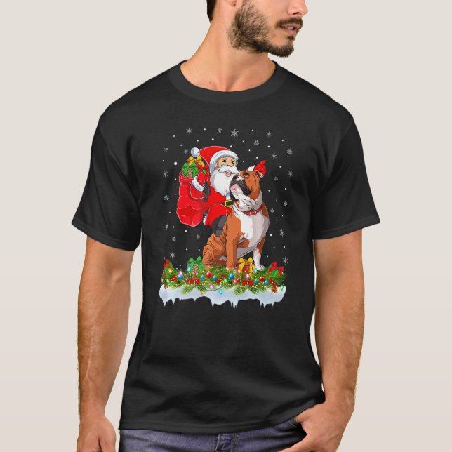 Weihnachten Weihnachtsmann reiten English Bulldog  T-Shirt (Vorderseite)