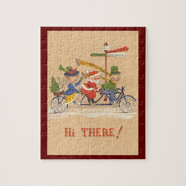 Weihnachten, Weihnachtsmann Reiten mit dem Fahrrad Puzzle (Vertikal)