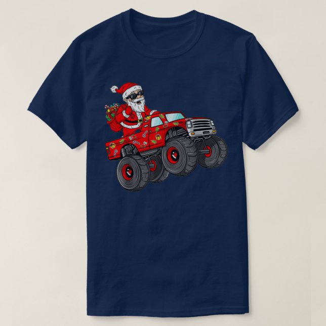 Weihnachten Weihnachtsmann Reiten Monster Truck Bo T-Shirt (Design vorne)