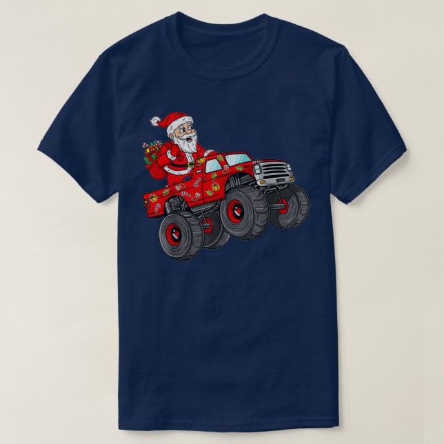 Weihnachten Weihnachtsmann Reiten Monster Truck Bo T-Shirt (Design vorne)