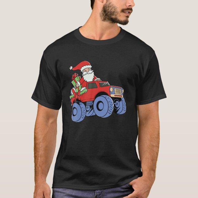 Weihnachten Weihnachtsmann Reiten Monster Truck Bo T-Shirt (Vorderseite)