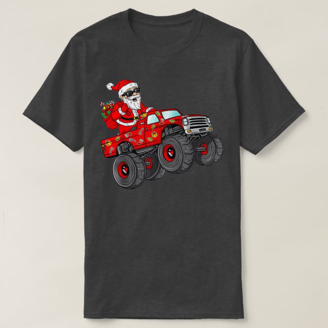 Weihnachten Weihnachtsmann Reiten Monster Truck Bo T-Shirt (Design vorne)