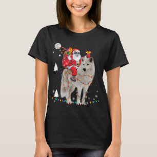 Weihnachten Weihnachtsmann Reiten Samoyed Lights X T-Shirt