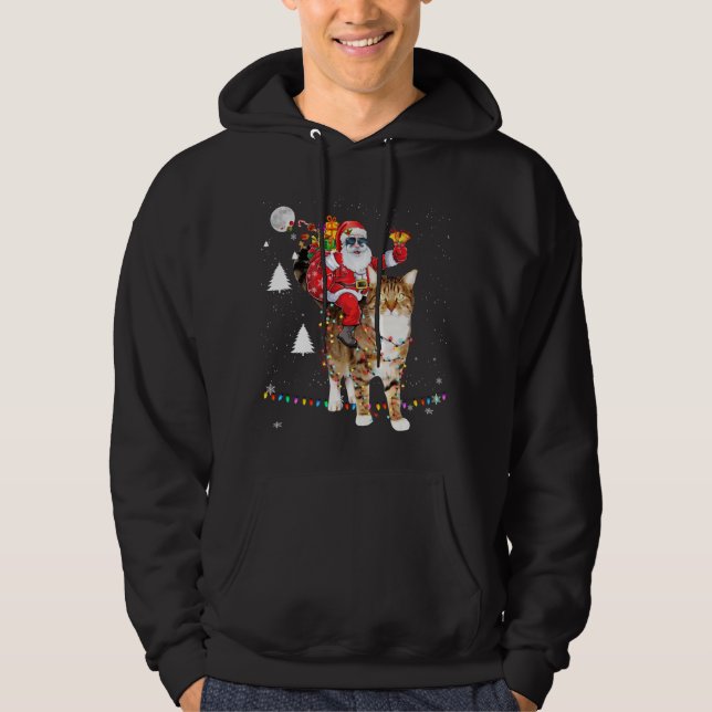 Weihnachten Weihnachtsmann reiten Tiger KatzenLICH Hoodie (Vorderseite)