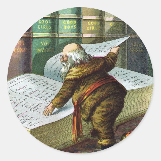Weihnachten, Weihnachtsmann, Schöne Liste Runder Aufkleber (Vorderseite)