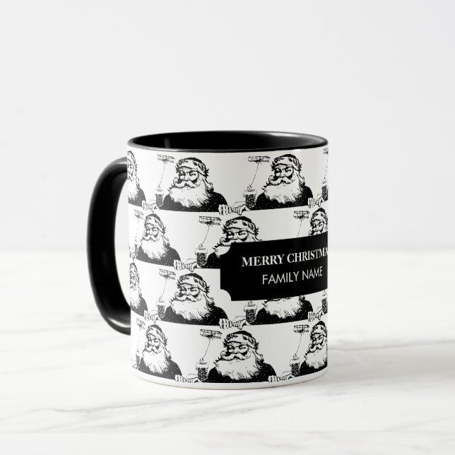 Weihnachten Weihnachtsmann Schwarz-weißer Name Tasse (Vorderseite Links)