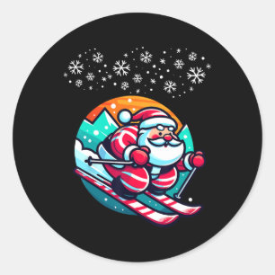 Weihnachten Weihnachtsmann Skipiste Skihütte Funny Runder Aufkleber