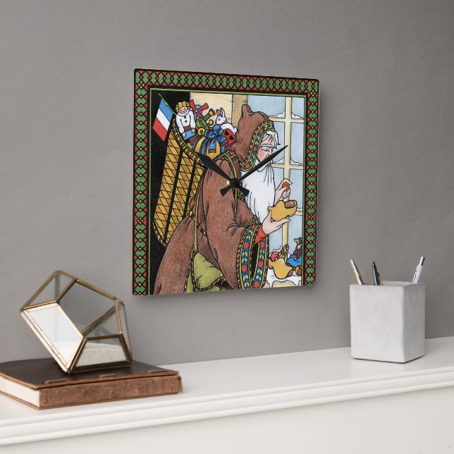 Weihnachten, Weihnachtsmann Spielzeug Schuhe Quadratische Wanduhr (Büro)