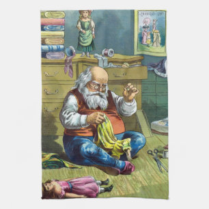 Weihnachten, Weihnachtsmann Spielzeugpuppen machen Geschirrtuch