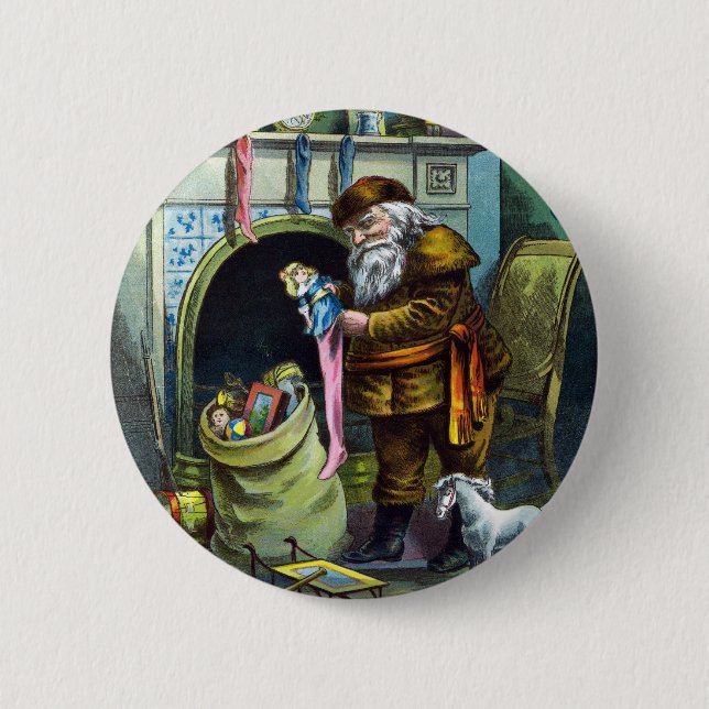 Weihnachten, Weihnachtsmann, Strümpfe mit Spielzeu Button (Vorderseite)