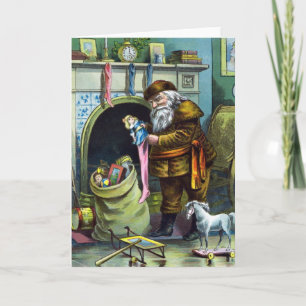 Weihnachten, Weihnachtsmann, Strümpfe mit Spielzeu Feiertagskarte