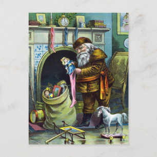 Weihnachten, Weihnachtsmann, Strümpfe mit Spielzeu Feiertagspostkarte