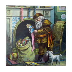 Weihnachten, Weihnachtsmann, Strümpfe mit Spielzeu Fliese