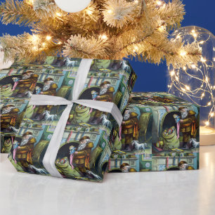 Weihnachten, Weihnachtsmann, Strümpfe mit Spielzeu Geschenkpapier