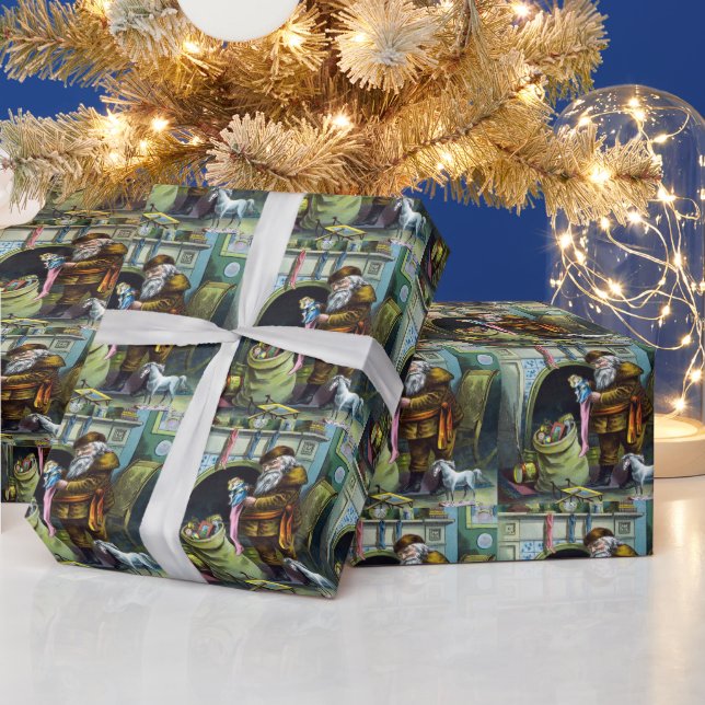 Weihnachten, Weihnachtsmann, Strümpfe mit Spielzeu Geschenkpapier (Feiertage)