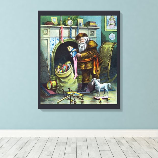 Weihnachten, Weihnachtsmann, Strümpfe mit Spielzeu Leinwanddruck (Insitu (Holzboden))