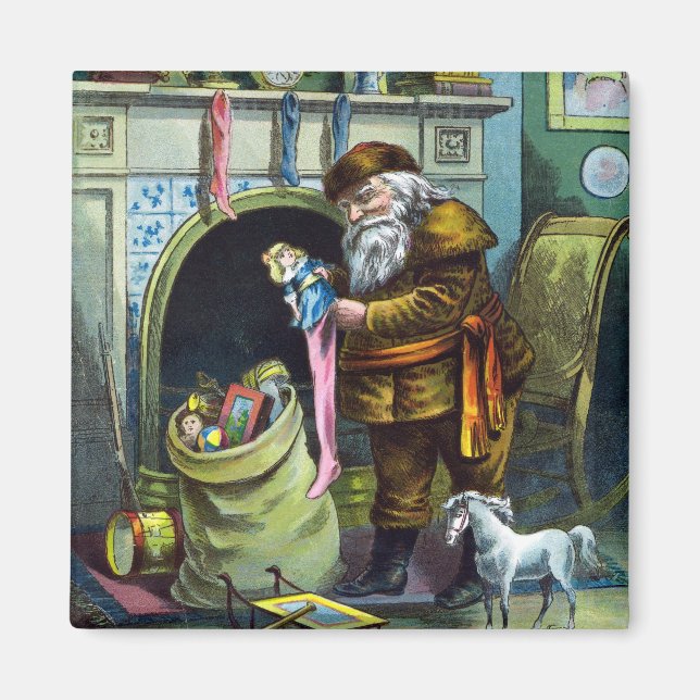 Weihnachten, Weihnachtsmann, Strümpfe mit Spielzeu Magnet (Vorne)