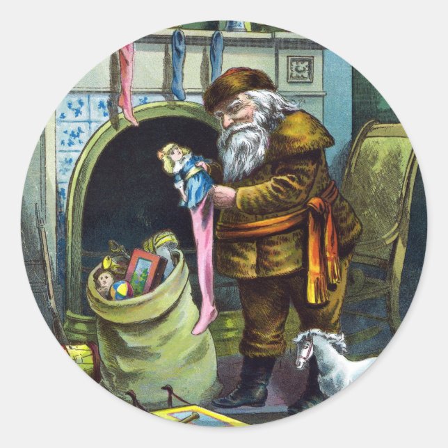 Weihnachten, Weihnachtsmann, Strümpfe mit Spielzeu Runder Aufkleber (Vorderseite)