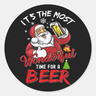 Weihnachten Weihnachtsmann trinken Bier Wonderfu Runder Aufkleber