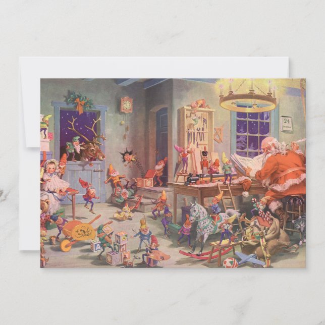 Weihnachten Weihnachtsmann und Elfen Einladung (Vorderseite)