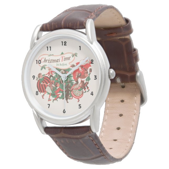 Weihnachten Weihnachtsmann und Tanzkinder Armbanduhr (Schrägansicht)