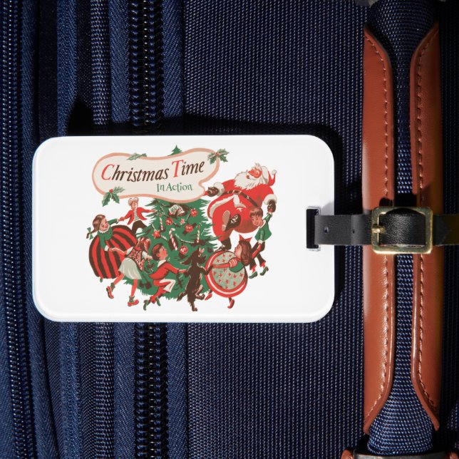 Weihnachten Weihnachtsmann und Tanzkinder Gepäckanhänger (Vorderseite Insitu 4)