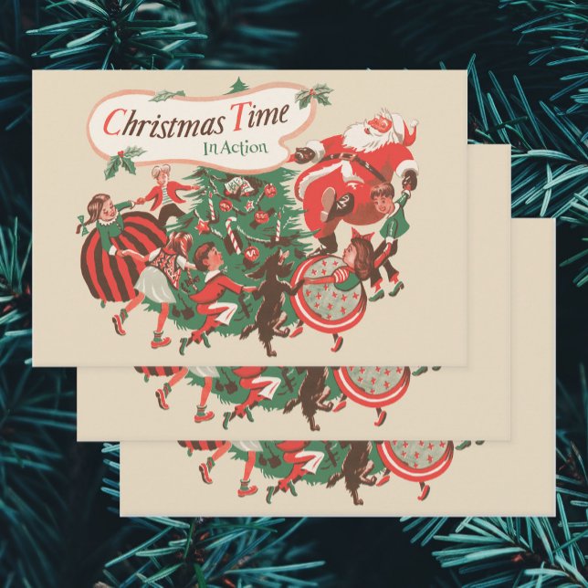 Weihnachten Weihnachtsmann und Tanzkinder Geschenkpapier Set (Von Creator hochgeladen)