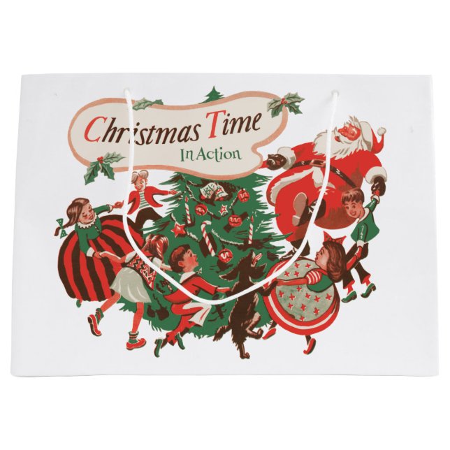 Weihnachten Weihnachtsmann und Tanzkinder Große Geschenktüte (Vorderseite)