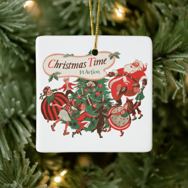 Weihnachten Weihnachtsmann und Tanzkinder Keramikornament (Baum)