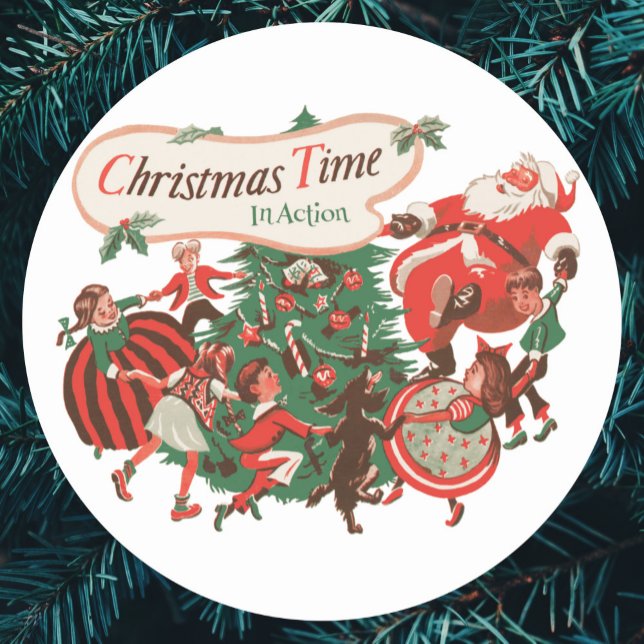 Weihnachten Weihnachtsmann und Tanzkinder Runder Aufkleber (Von Creator hochgeladen)