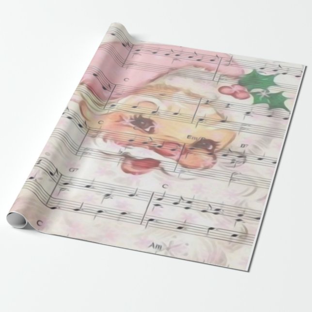 Weihnachten Weihnachtsmann - Vintage Notenmusik Geschenkpapier (Ungerollt)