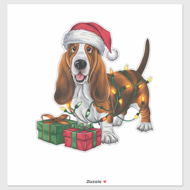 Weihnachten Weihnachtsmannmütze Basset Hund Weihna Aufkleber (Blatt)
