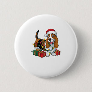 Weihnachten Weihnachtsmannmütze Basset Hund Weihna Button