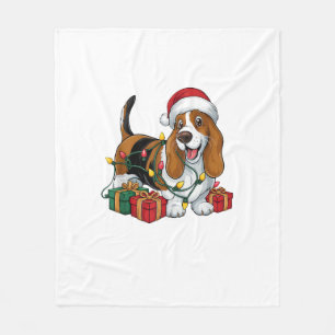 Weihnachten Weihnachtsmannmütze Basset Hund Weihna Fleecedecke