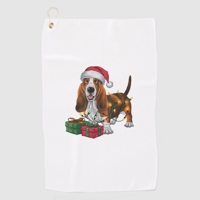 Weihnachten Weihnachtsmannmütze Basset Hund Weihna Golfhandtuch (Vorderseite)