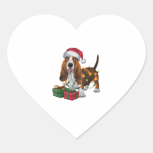 Weihnachten Weihnachtsmannmütze Basset Hund Weihna Herz-Aufkleber